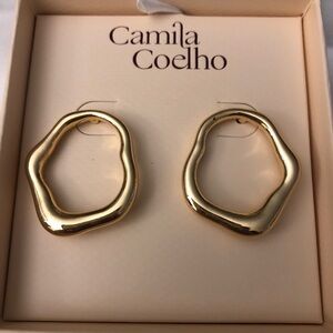 Camila Coelho Polished Gold Tone Abstract Open Circle Drop Earrings NIB